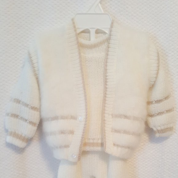Precious Little Vintage 3pc Baby Boy Handknit Angora Vest Sweater 'n Pant Outfit - Picture 2 of 15